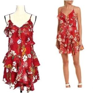 PARKER NYC Red Sangria Holly Mini Ruffle Dress Size S
